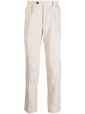 Manuel Ritz logo-charm tapered linen trousers - Neutrals