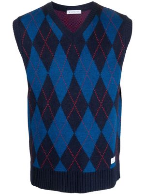 Manuel Ritz logo-patch argyle intarsia-knit vest - Blue