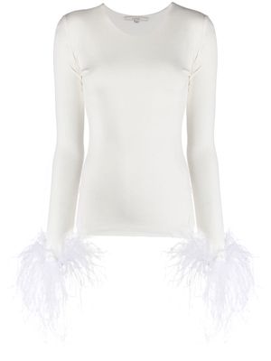 MANURI Elektra feather-trim stretch blouse - White