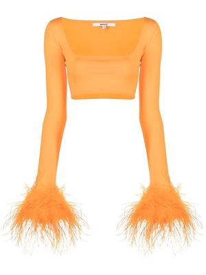 MANURI feather-cuff crop top - Orange