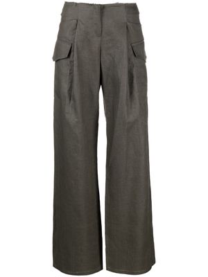 MANURI high-waisted linen trousers - Green
