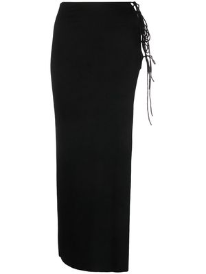 MANURI lace-up slit pencil skirt - Black