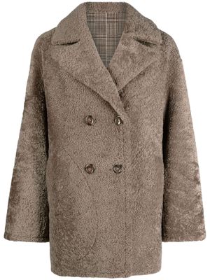 Manzoni 24 double-breasted shearling peacoat - Brown