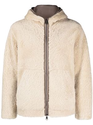 Manzoni 24 long-sleeve leather hooded jacket - Neutrals