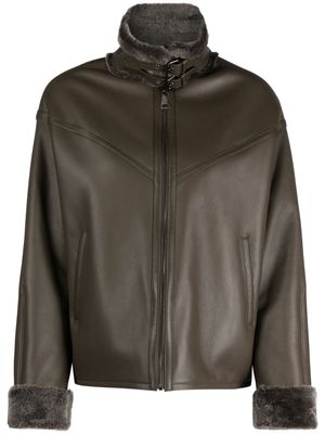 Manzoni 24 shearling-trim leather jacket - Brown