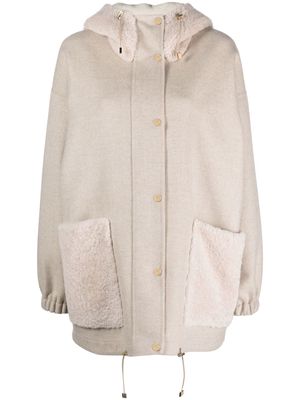 Manzoni 24 shearling-trim wool-blend hooded coat - Neutrals