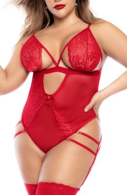 Mapale Cutout Lace Teddy & Garter Straps in Red