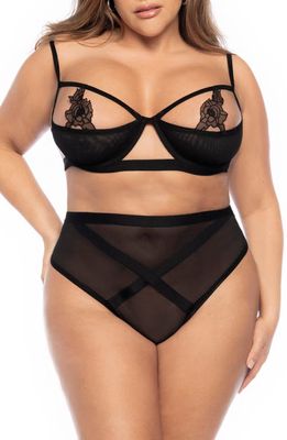 Mapale Cutout Underwire Bra & High Waist Briefs in Black 