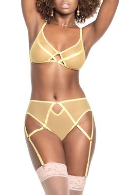 Mapale Mesh Underwire Bra & Panties with Removable Garter Straps in Amalfi Yellow