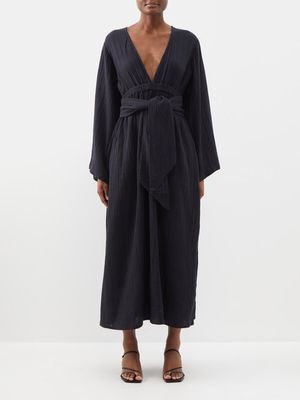Mara Hoffman - Blair Plunge-front Organic-cotton Midi Dress - Womens - Black