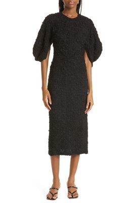 Mara Hoffman Freya Texture Puff Sleeve Midi Dress in Black