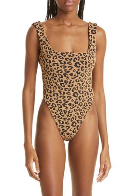 Mara Hoffman Idalia Leopard One-Piece Swimsuit in Black Brown