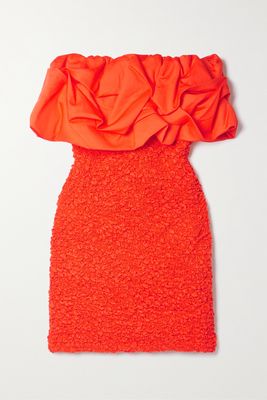 Mara Hoffman - Kenza Strapless Ruffled Organic Cotton-poplin And Popcorn Jersey Mini Dress - Red