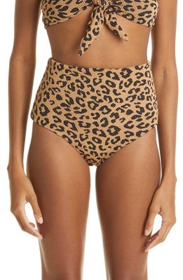 Mara Hoffman Lydia Leopard Print High Waist Bikini Bottoms in Black Brown