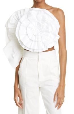Mara Hoffman Minerva Flower Applique One-Shoulder Linen & Organic Cotton Top in White