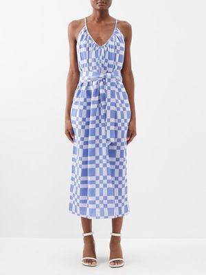 Mara Hoffman - Sydney Checked Organic Cotton-blend Midi Dress - Womens - White Blue