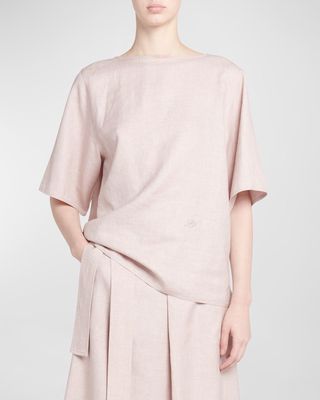 Mara Spring Linen-Wool Short-Sleeve Shirt