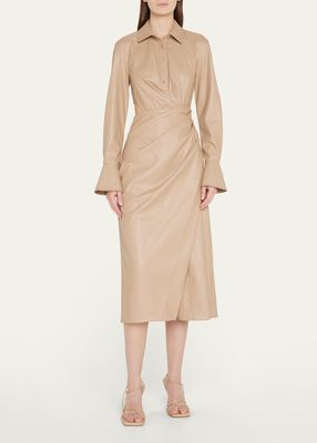 Mara Vegan Leather Faux-Wrap Midi Dress