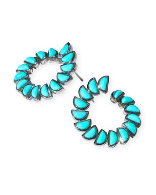 Marabou Bypass Hoop Earrings, Turquoise