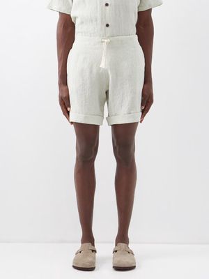 Marané - Cross-embroidered Linen-cambric Shorts - Mens - Light Green