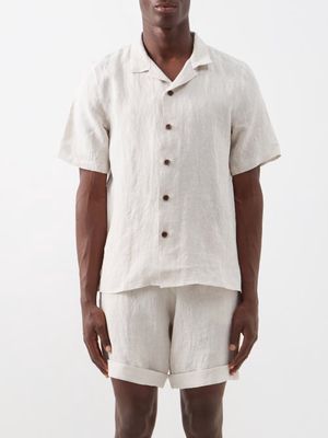 Marané - Cuban-collar Linen-cambric Shirt - Mens - Beige