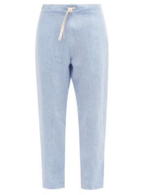 Marané - Drawstring-waist Linen-chambray Trousers - Mens - Light Blue