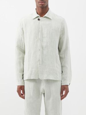 Marané - Patch-pocket Linen-cambric Overshirt - Mens - Light Green