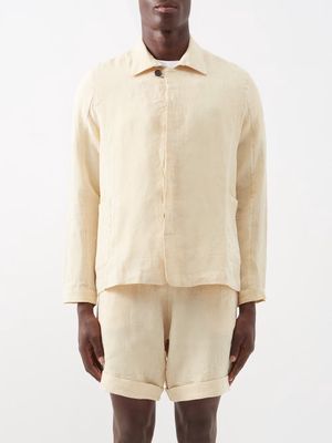 Marané - Patch-pocket Linen-cambric Overshirt - Mens - Light Orange