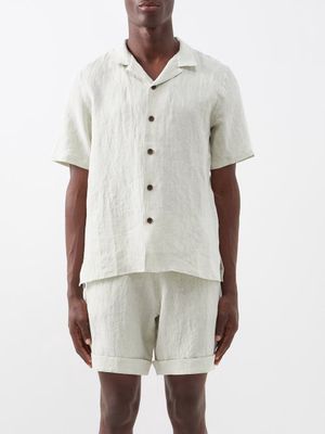 Marané - Short-sleeved Cuban-collar Linen Shirt - Mens - Light Green