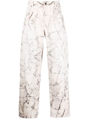 MARANT cracked-effect straight trousers - Neutrals