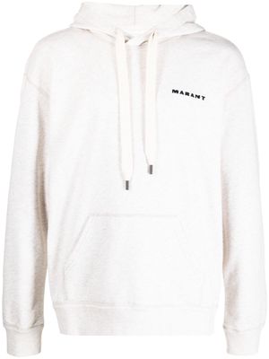 MARANT embroidered-logo drawstring hoodie - Neutrals