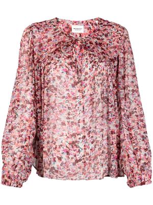 MARANT ÉTOILE drawstring neck printed blouse - Pink
