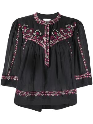 MARANT ÉTOILE embroidered three-quarter sleeved blouse - Black