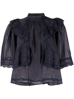 MARANT ÉTOILE floral-embroidered ruffle blouse - Blue