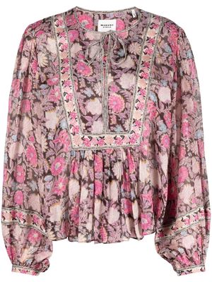 MARANT ÉTOILE floral-print tie-neck blouse - Pink