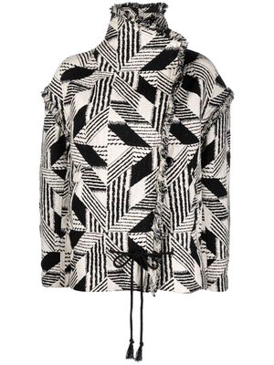 MARANT ÉTOILE geometric-print frayed jacket - Black