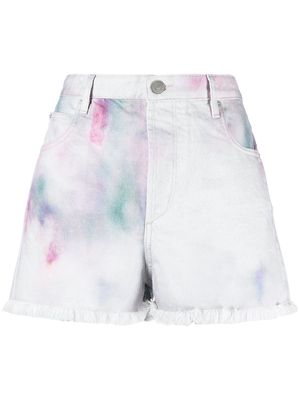 MARANT ÉTOILE painterly-print denim shorts - White