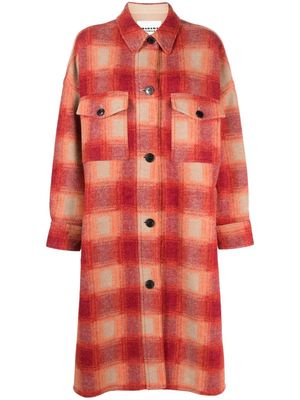 MARANT ÉTOILE plaid-check flannel midi coat - Orange