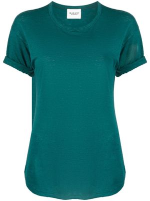 MARANT ÉTOILE turn-up cuff linen T-shirt - Green