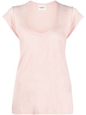 MARANT ÉTOILE Zankou V-neck linen T-shirt - Pink