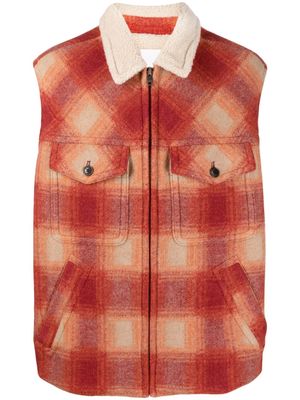 MARANT Kiraneo logo-embroidered plaid-check gilet - Orange