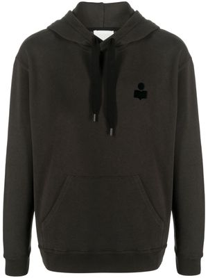 MARANT logo-appliqué drawstring hoodie - Black