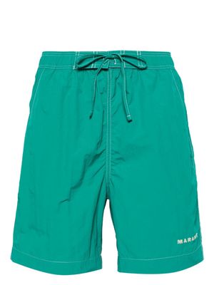 MARANT logo-print tie-fastening swim shorts - Green