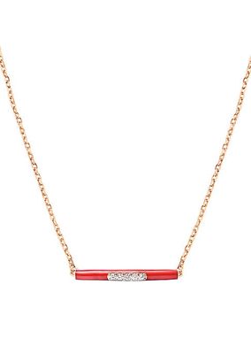 Marbella 14K Rose Gold, Red Enamel, & Diamond Bar Pendant Necklace