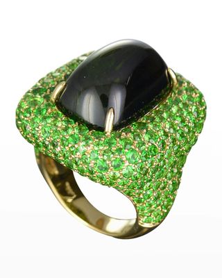 Marbella Green Tourmaline Cabochon Ring in 18K Gold, Size 6.5