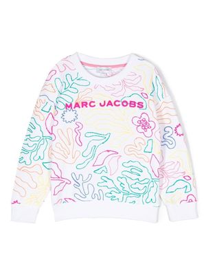 Marc Jacobs Kids algae embroidery crew-neck sweatshirt - White