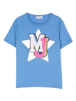 Marc Jacobs Kids logo-appliqué round-neck T-shirt - Blue