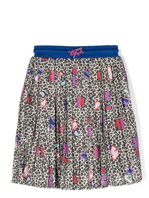 Marc Jacobs Kids logo leopard print pleated skirt - Neutrals
