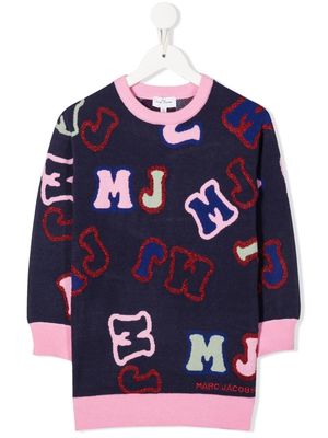 Marc Jacobs Kids logo-pattern knitted dress - Blue