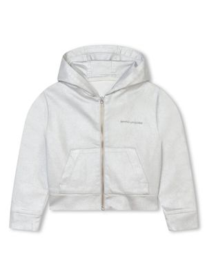 Marc Jacobs Kids metallic-finish denim hoodie - Grey